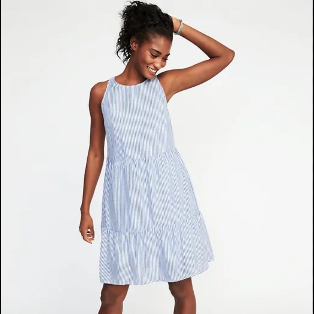 Sleeveless Striped Tiered Swing Dress Women SZ M